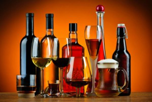 Bottles and glasses of alcohol
