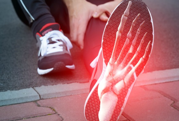 Man runner outside with digital composite of foot bones