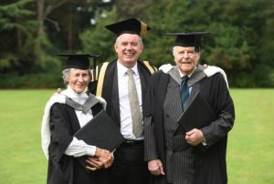 Honorary graduates Gwendolen Collinson Stokes and Philip Ayrton-Grime with Deputy Vice-Chancellor, Patrick Hackett
