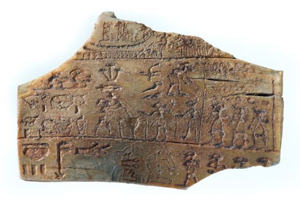 A Museum artifact engraved with hieroglyphics
