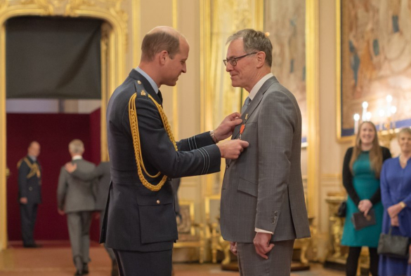 The Prince of Wales awarding Prof Simon Harding with his MBE