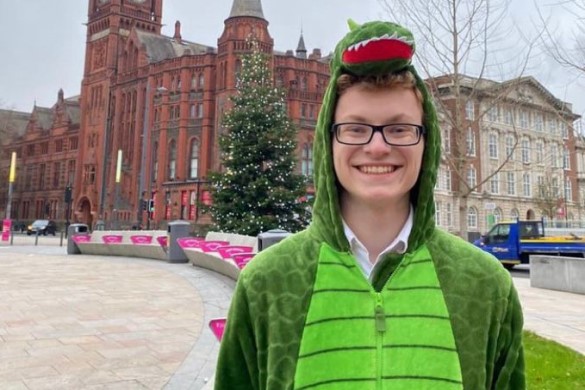 Pic of me on campus in a dinosaur onesie