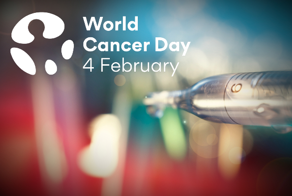 Abstract colourful background with World Cancer Day Logo
