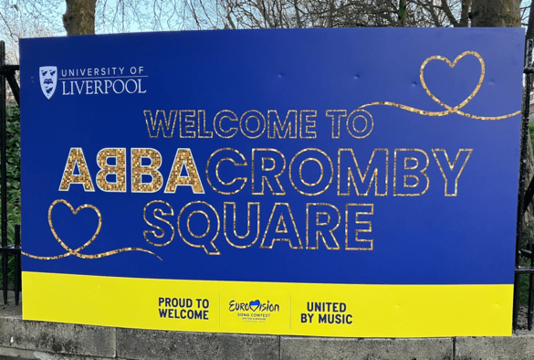 A picture of the gold ABBAcromby Square sign