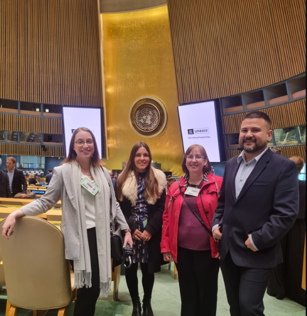 Four people at the UN for World Press Freedom Day