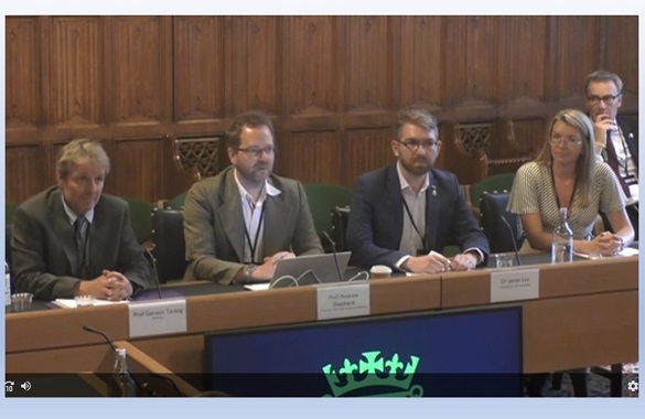 Panel of four people includeing Dr JAmes Lea at the Environment Sub Committee for Polar research