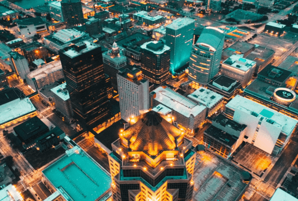 A picture of buildings and lights