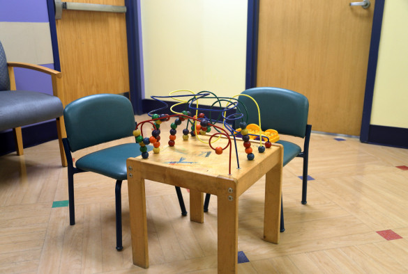 A children's play table in an empty waiting room