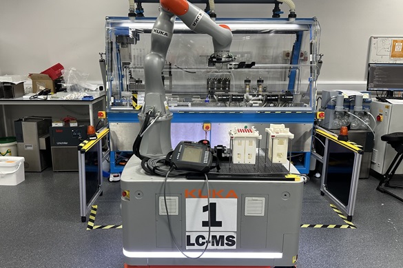 Photo of one of hte mobile robots in a lab