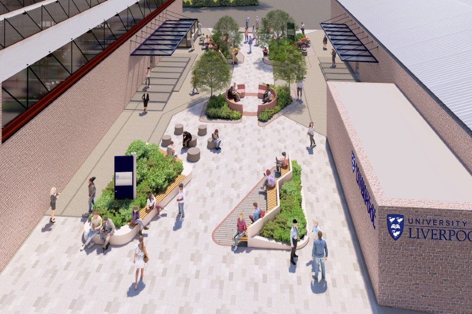 CGI of campus courtyard