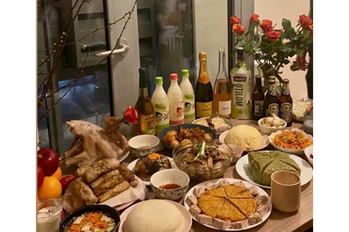Table with new year celebration food
