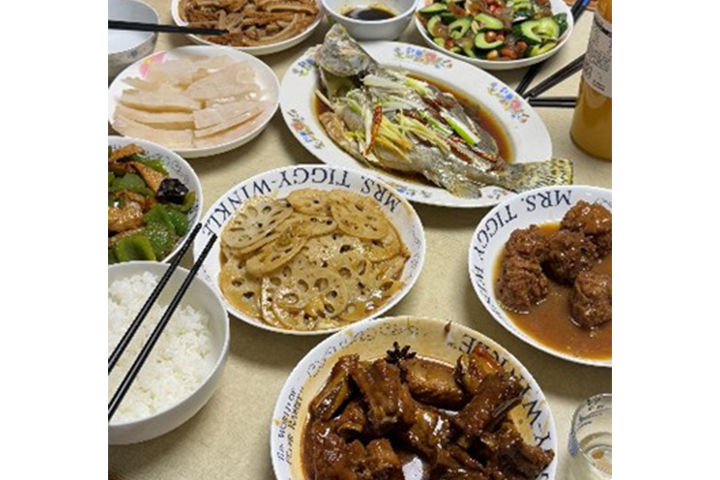New Year table full of food